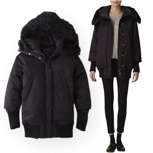 STEVEN ALAN Cocoon Puffer Jacket Lamb Shearling Fur Jacket Feather Down Relaxed - Picture 1 of 14